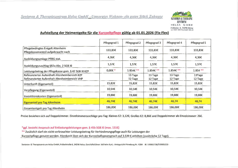 Senioren- und Therapiezentrum Helsa GmbH - Allhemeine Pflege und Demenzbereiche Pflege