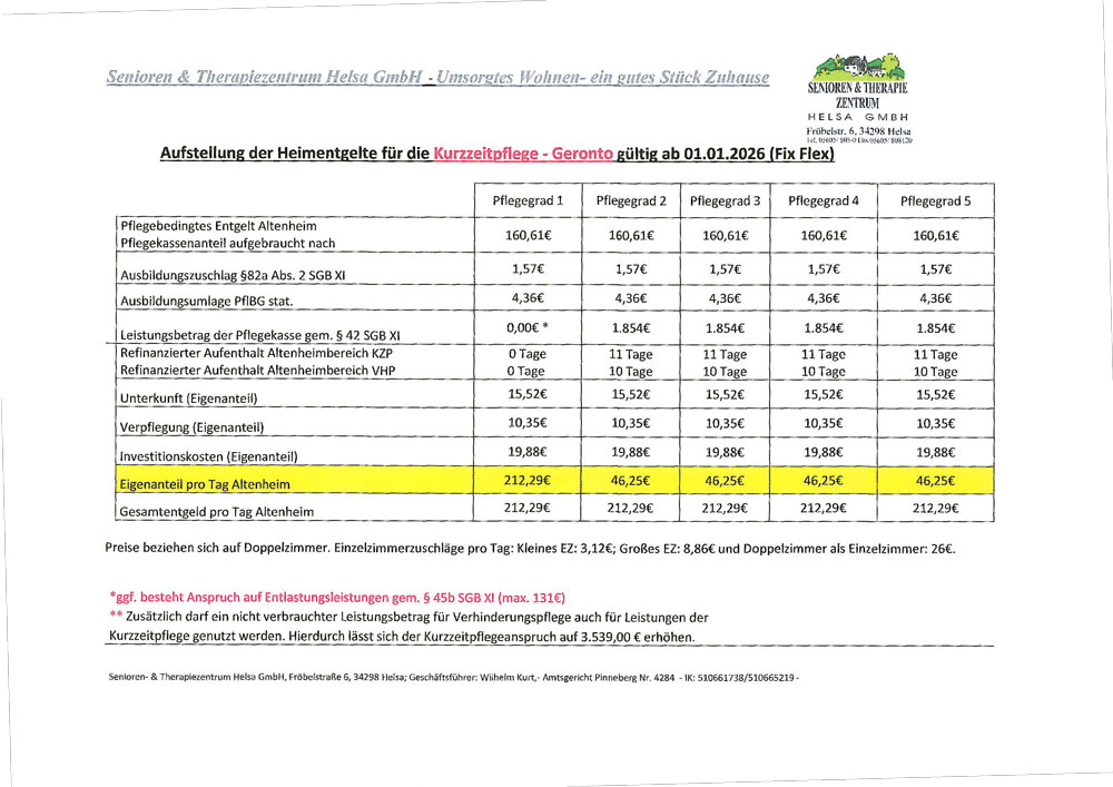 Senioren- und Therapiezentrum Helsa GmbH - Allhemeine Pflege und Demenzbereiche Pflege